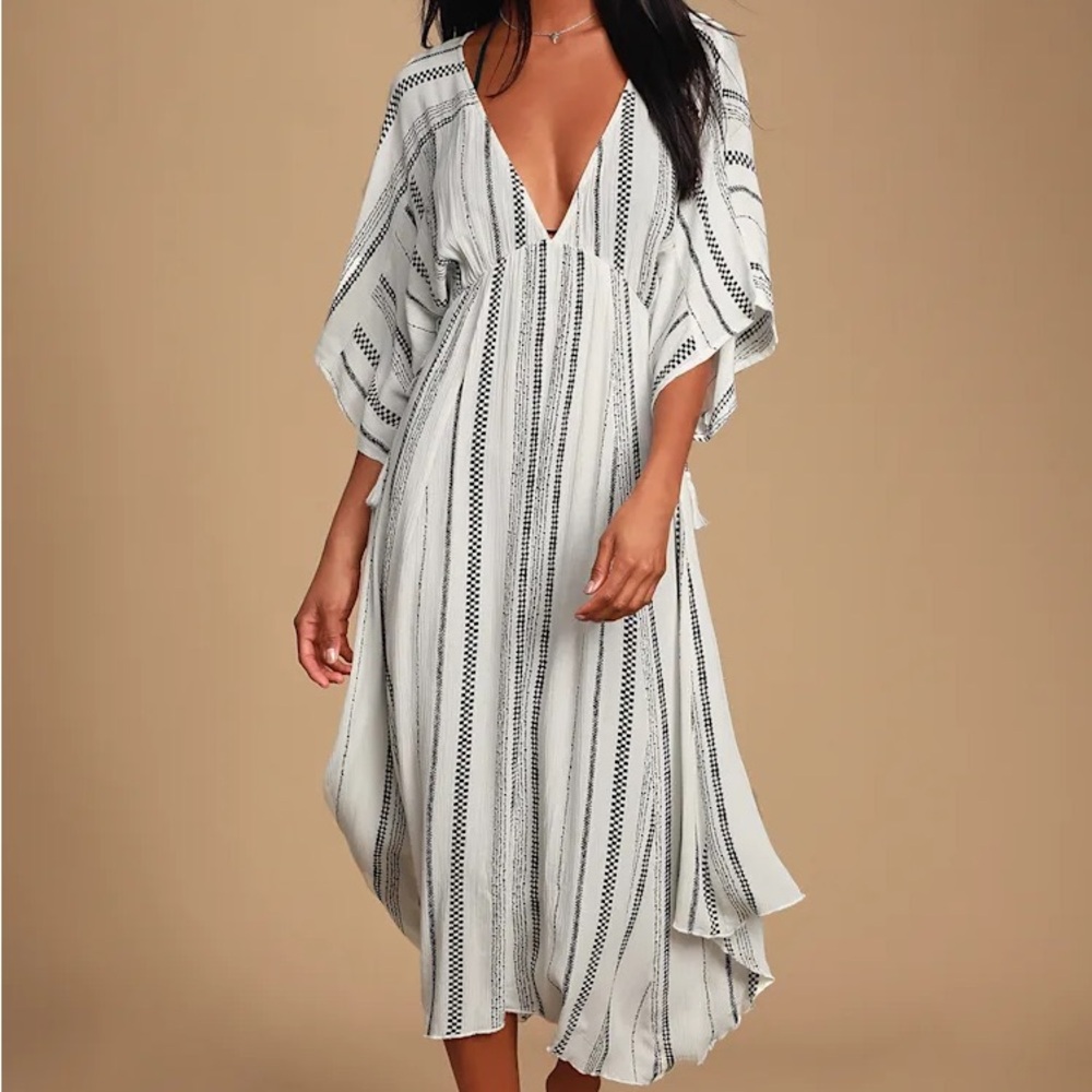 Lulus Augas Santas Black White Striped Boho Mid-Maxi Dress XS